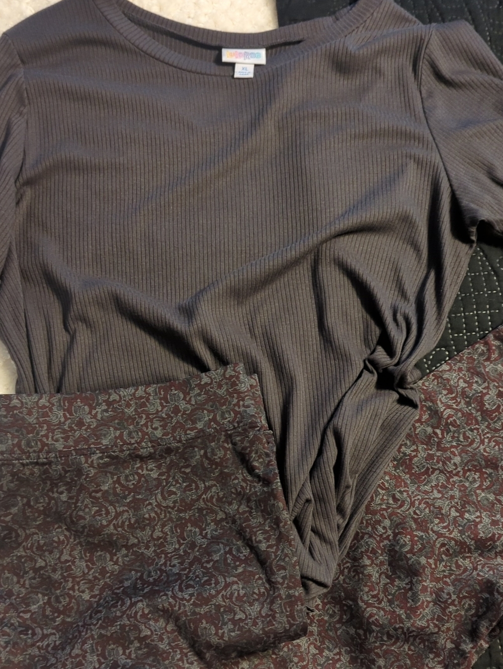 LuLaRoe Ribbed Short Sleeve Top - Charcoal
